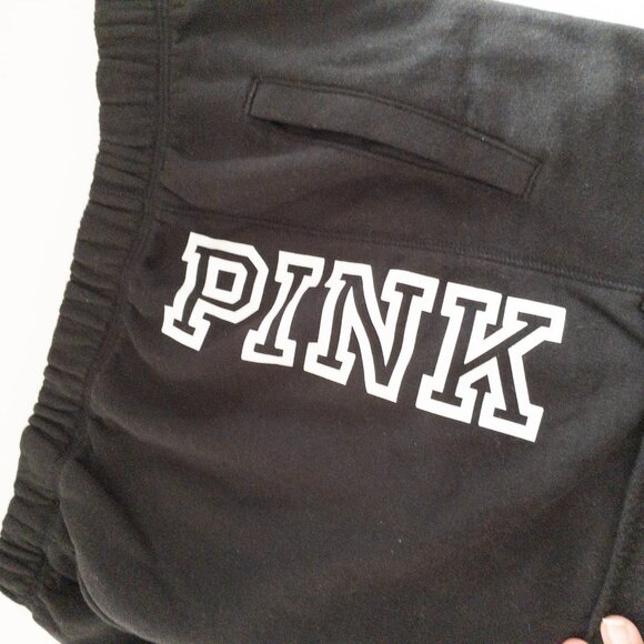 Victorias Secret Pink Black Fleece Shorts With White Logo Elastic Waistband S - Picture 6 of 12